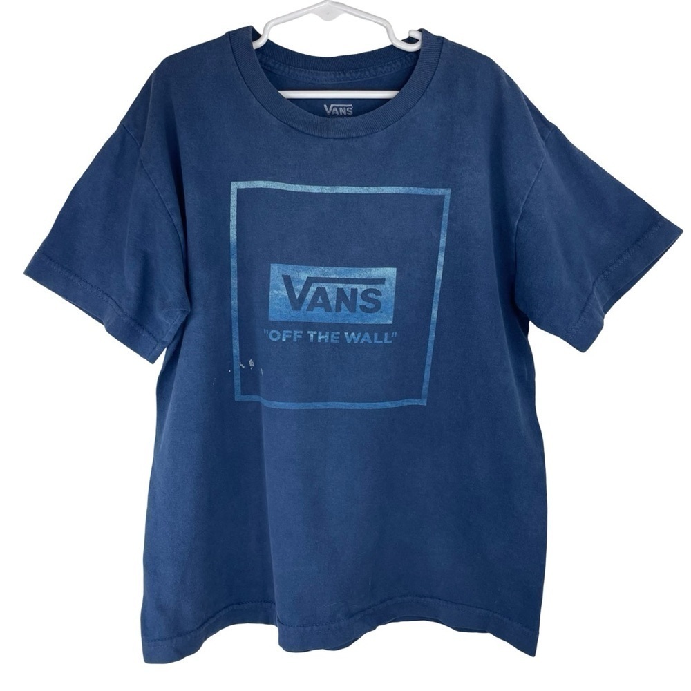 VANS Boys Kids Blue Tee Shirt with Aqua Blue Vans “Off The Wall” graphic Size M